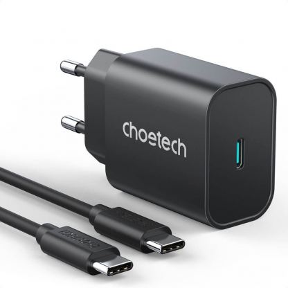 Choetech PPS USB-C PD Wall Charger 25W - захранване за ел. мрежа с USB-C изход с технология за бързо зареждане и USB-C към USB-C кабел (черен)