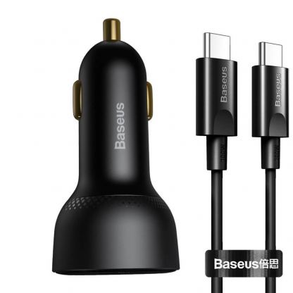 Baseus Superme Digital Display Dual Quick Car Charger 100W (TZCCZX-01) - зарядно за кола с USB-A и USB-C изходи с технология за бързо зареждане и USB-C към USB-C кабел (черен)