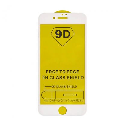 Premium Full Glue 9D Edge to Edge Tempered Glass - обхващащо и ръбовете стъклено защитно покритие за дисплея на iPhone SE (2020), iPhone 8, iPhone 7 (бял) (bulk)