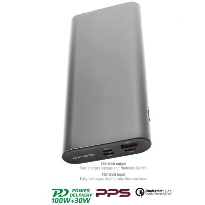 4smarts Power Bank Enterprise 2 20000mAh 130W with Quick Charge and PD - външна батерия с USB-C изход и технологии за бързо зареждане (тъмносив)