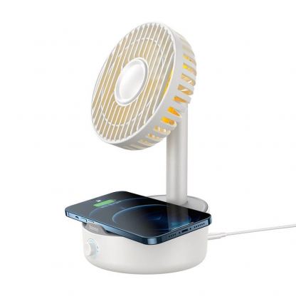 Baseus Hermit 2in1 Desktop Wireless Charger With Oscillating Fan - поставка (пад) за безжично зареждане (10W) и настолен вентилатор за Qi съвместими устройства (бял)
