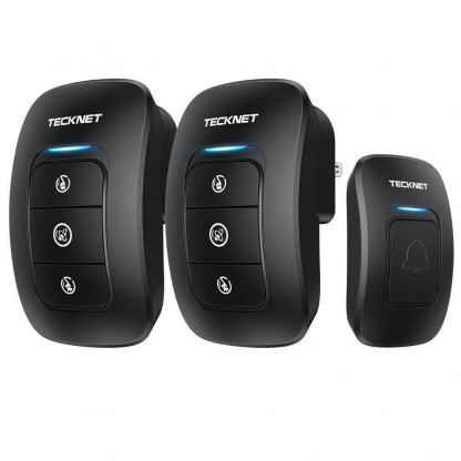 TeckNet HWD01162BU02 Wireless Plug-in Digital Doorbell - комплект 2 броя иновативни безжични звънци и предавател за входна врата (черен)