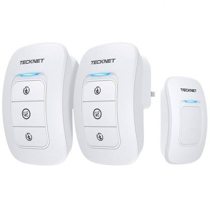 TeckNet HWD01162WU02 Wireless Plug-in Digital Doorbell - комплект 2 броя иновативни безжични звънци и предавател за входна врата (бял)