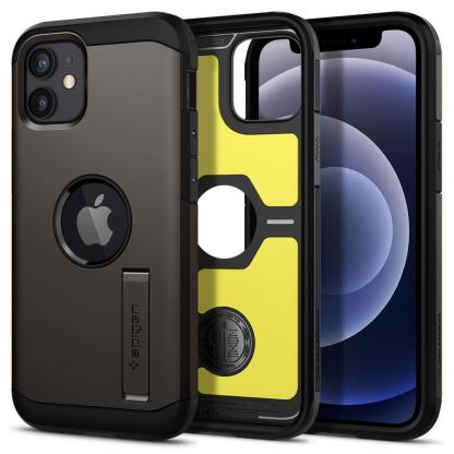 Spigen Tough Armor Case - хибриден кейс с най-висока степен на защита за iPhone 12 mini (тъмносив)