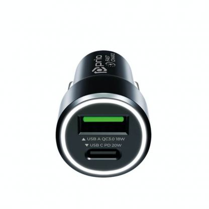 Prio Fast Charge Car Charger 20W PD (USB-C) + QC 3.0 (USB-A) - зарядно за кола с USB-A и USB-C изходи с технология за бързо зареждане (черен)