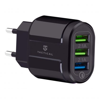 Tactical 13-222 3xUSB-A QC 3.0 Travel Charger - захранване за ел. мрежа с 3xUSB-A изхода за зареждане на мобилни устройства (черен)