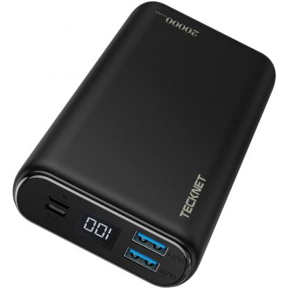 TeckNet EBT01201 18W Power Bank 20000 mAh - външна батерия 20000 mAh с 2xUSB и USB-C изходи за зареждане на смартфони и таблети (черен)