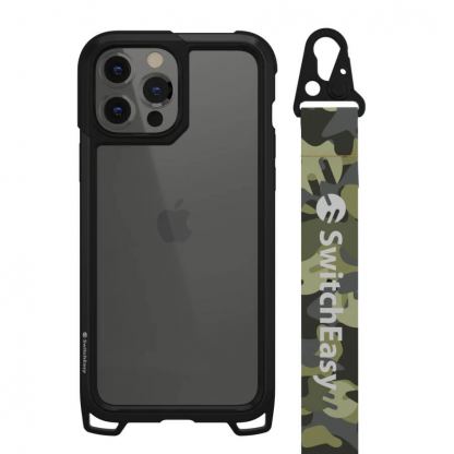 SwitchEasy Odyssey Camo Green Case - удароустойчив хибриден кейс с връзка и карабинер за iPhone 13 Pro Max (черен) 