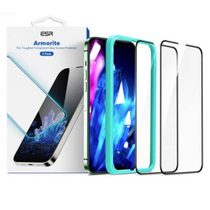 ESR Armorite 3D Full Cover Tempered Glass 2 Pack - 2 броя калени стъклени защитни покрития за дисплея на iPhone 13 Pro Max (черен-прозрачен)