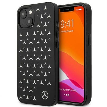 Mercedes Silver Stars Pattern Silicone Case - дизайнерски силиконов кейс за iPhone 13 mini (черен)