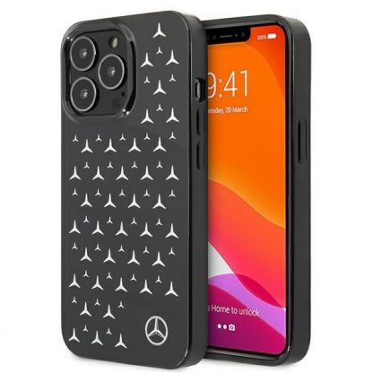 Mercedes Silver Stars Pattern Silicone Case - дизайнерски силиконов кейс за iPhone 13 Pro Max (черен)