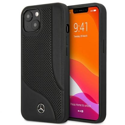 Mercedes Perforated Area Genuine Leather Hard Case - дизайнерски кожен кейс (естествена кожа) за iPhone 13 mini (черен)