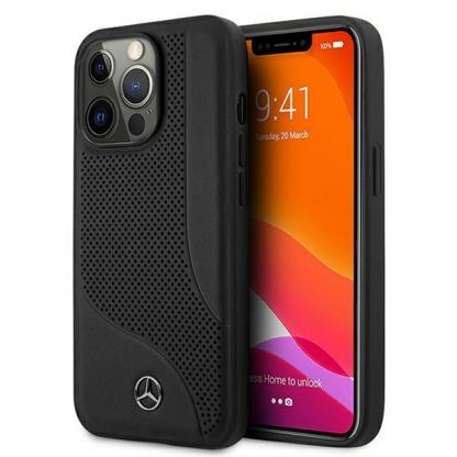 Mercedes Perforated Area Genuine Leather Hard Case - дизайнерски кожен кейс (естествена кожа) за iPhone 13 Pro (черен)