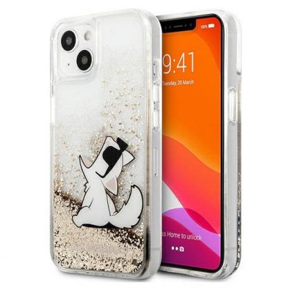 Karl Lagerfeld Liquid Glitter Choupette Fun Case - дизайнерски кейс с висока защита за iPhone 13 mini (прозрачен)