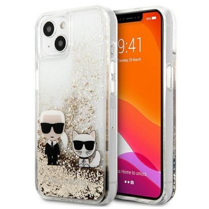 Karl Lagerfeld Liquid Glitter Karl & Choupette Case - дизайнерски кейс с висока защита за iPhone 13 (прозрачен)