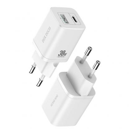 Dux Ducis Super Si Dual USB & USB-C PD Wall Charger 30W- захранване за ел. мрежа с USB и USB-C изходи и технология за бързо зареждане (бял)