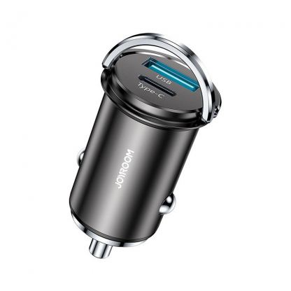 Joyroom Dual USB & USB-C QC 3.0 Smart Car Charger 20W - зарядно за кола с USB и USB-C изходи и технология за бързо зареждане (сив)