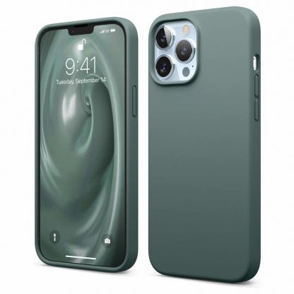 Elago Soft Silicone Case - силиконов (TPU) калъф за iPhone 13 Pro Max (тъмнозелен)