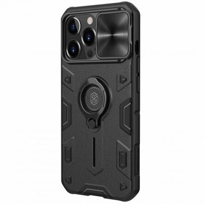 Nillkin CamShield Armor Hard Case - хибриден удароустойчив кейс с пръстен против изпускане за iPhone 13 Pro (черен)