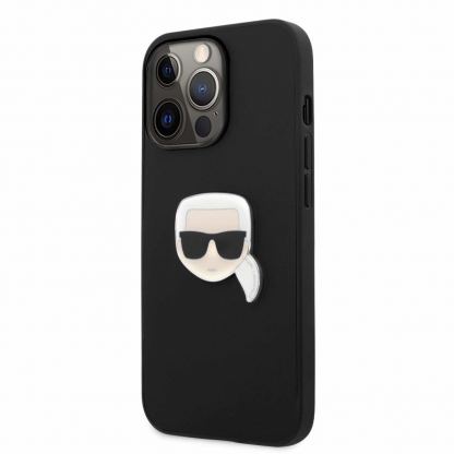 Karl Lagerfeld Karl Head Leather Case - дизайнерски кожен кейс за iPhone 13 Pro Max (черен) 