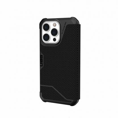 Urban Armor Gear Metropolis Folio Kevlar Case - удароустойчив хибриден кейс, тип портфейл за iPhone 13 Pro (черен)