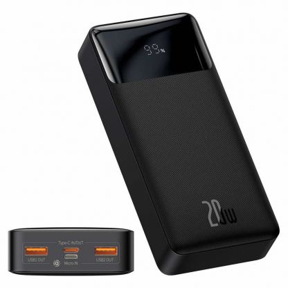 Baseus Bipow Digital Display Power Bank 20W 20000 mAh (PPDML-N01) - външна батерия с два USB-A и един USB-C изходи и технология за бързо зареждане (черен)