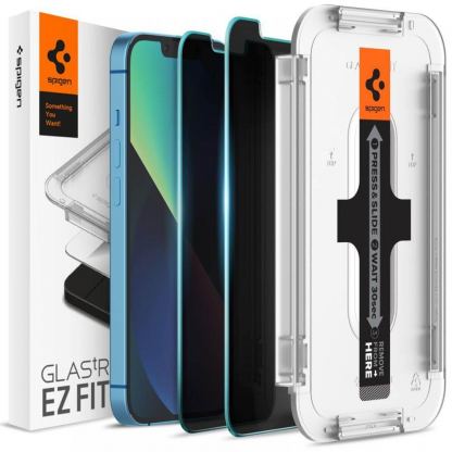 Spigen Glass.Tr Ez Fit Privacy Tempered Glass - калено стъклено защитно покритие с определен ъгъл на виждане за дисплея за iPhone 13 Pro Max (2 броя)