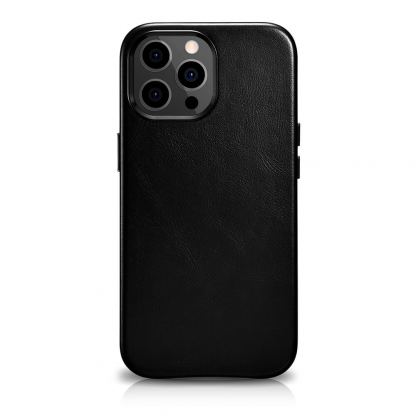 iCarer Leather Oil Wax MagSafe Case - кожен (естествена кожа) кейс с MagSafe за iPhone 13 Pro (черен)