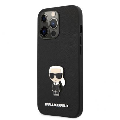 Karl Lagerfeld Ikonik Saffiano Leather Case - дизайнерски кожен кейс за iPhone 13 Pro Max (черен)