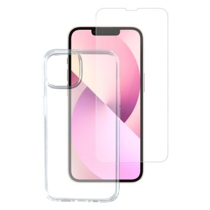 4smarts 360° Starter Set X-Pro Glass - тънък силиконов кейс и стъклено защитно покритие за дисплея на iPhone 13 Pro Max (прозрачен)