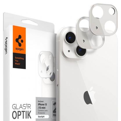 Spigen Optik Lens Protector - комплект 2 броя предпазни стъклени протектора за камерата на iPhone 13, iPhone 13 mini (бял)