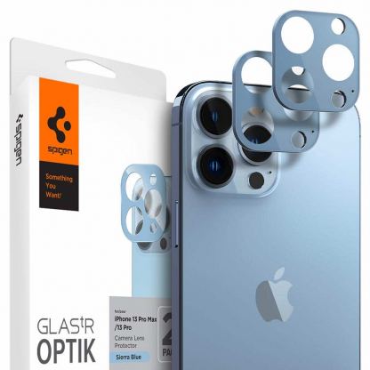 Spigen Optik Lens Protector - комплект 2 броя предпазни стъклени протектора за камерата на iPhone 13 Pro, iPhone 13 Pro Max (син)