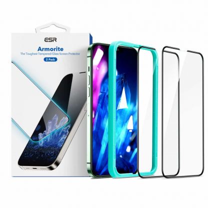 ESR Armorite 3D Full Cover Tempered Glass 2 Pack - 2 броя калени стъклени защитни покрития за дисплея на iPhone 13, iPhone 13 Pro (черен-прозрачен)