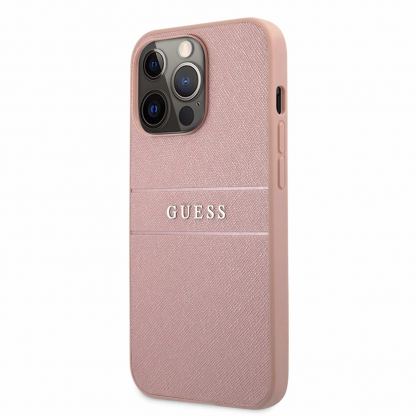 Guess Saffiano PU Leather Hard Case - дизайнерски кожен кейс за iPhone 13 Pro Max (розов)