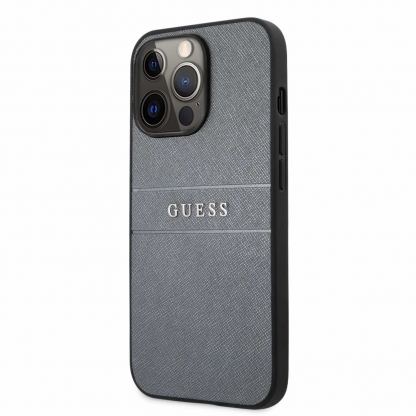 Guess Saffiano PU Leather Hard Case - дизайнерски кожен кейс за iPhone 13 Pro Max (сив)