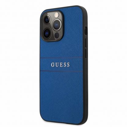 Guess Saffiano PU Leather Hard Case - дизайнерски кожен кейс за iPhone 13 Pro Max (син)