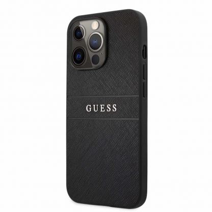 Guess Saffiano PU Leather Hard Case - дизайнерски кожен кейс за iPhone 13 Pro Max (черен)