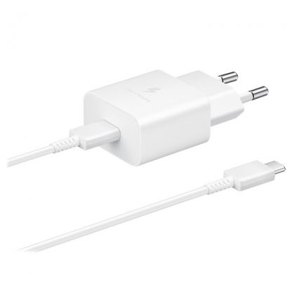 Samsung Fast Travel 15W USB-C Charger EP-T1510XWEGEU - захранване за ел. мрежа с USB-C изход и USB-C кабел (бял) (retail опаковка) 