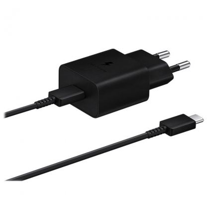 Samsung Fast Travel 15W USB-C Charger EP-T1510XBEGEU - захранване за ел. мрежа с USB-C изход и USB-C кабел (черен) (retail опаковка) 