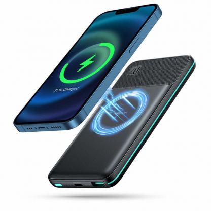 Joyroom Magnetic Wireless Quick Charging Power Bank 10000 mAh - преносима външна батерия с USB-C порт, USB-A изход и безжично зареждане с MagSafe (черен)