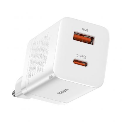 Baseus Super Si Pro Quick Wall Charger 30W (CCSUPP-E02) - захранване за ел. мрежа с USB и USB-C изходи и технология за бързо зареждане (бял)