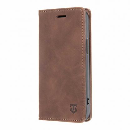 Tactical Xproof Flip Case - кожен калъф с поставка и отделение за кр. карти за iPhone 13 mini (кафяв)