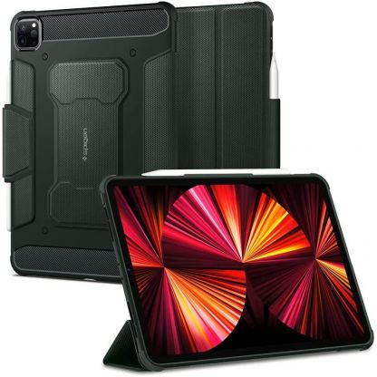 Spigen Rugged Armor Pro Case - хибриден удароустойчив кейс с поставка за iPad Pro 11 M1 (2021), iPad Pro 11 (2020), iPad Pro 11 (2018) (тъмнозелен)