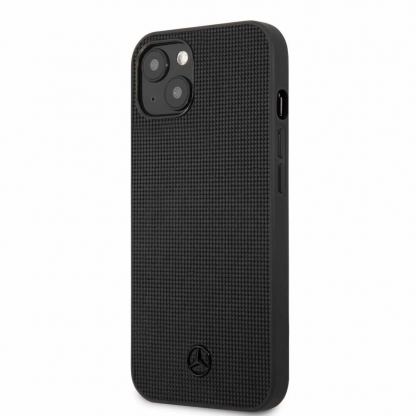 Mercedes-Benz Genuine Leather Meshed Hard Case - дизайнерски кожен кейс (естествена кожа) за iPhone 13 (черен)