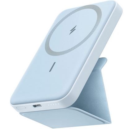 Anker 622 Magnetic Battery MagGo, 5000 mAh - сгъваема външна батерия с USB-C порт и безжично зареждане с MagSafe (светлосин)  