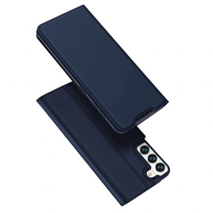 Dux Ducis Skin Pro Case - кожен калъф с поставка и отделение за кр. карти за Samsung Galaxy S22 (син)