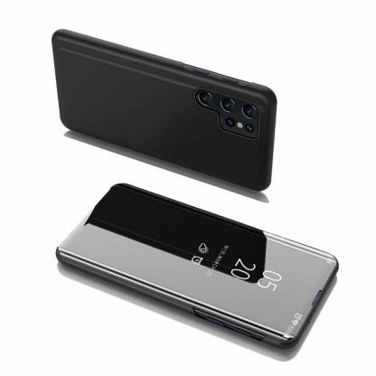 Clear View Stand Cover - кейс с поставка, през който виждате информация от дисплея за Samsung Galaxy S22 Ultra (черен)
