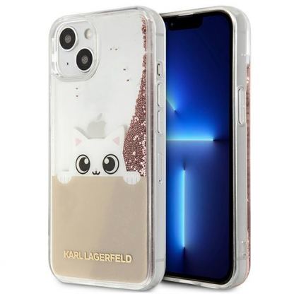 Karl Lagerfeld Liquid Glitter Peek a Boo Case - дизайнерски кейс с висока защита за iPhone 13 (прозрачен)