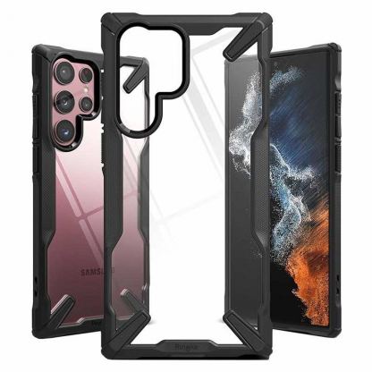 Ringke Fusion X - удароустойчив хибриден кейс за Samsung Galaxy S22 Ultra (черен-прозрачен)