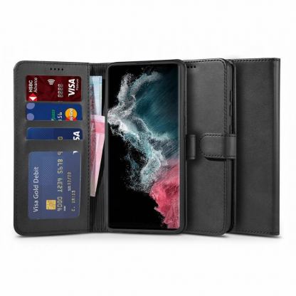 Tech-Protect Waller Leather Flip Case - кожен калъф, тип портфейл за Samsung Galaxy S22 Ultra (черен)
